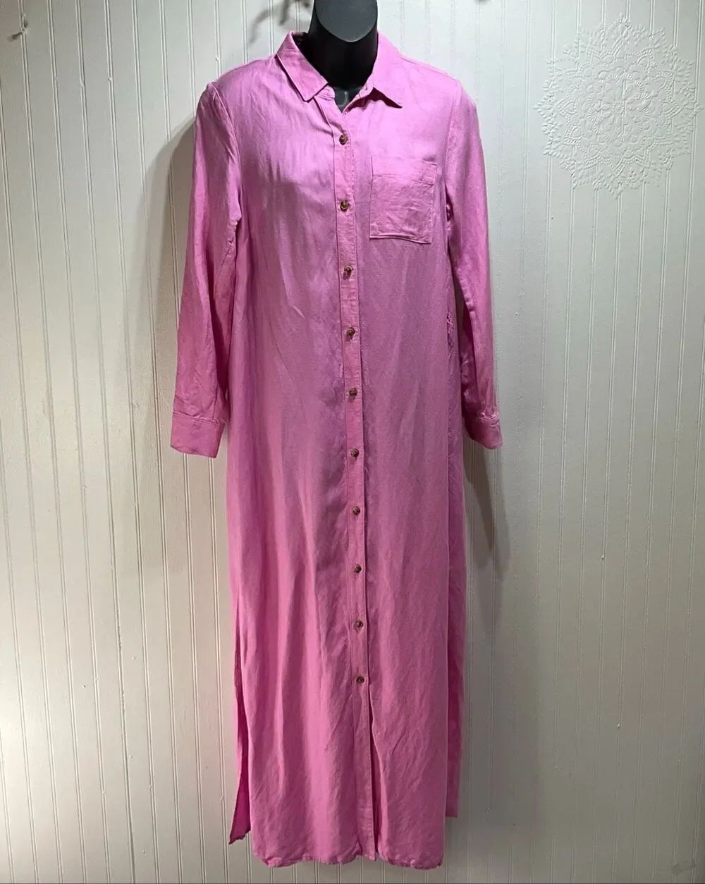 LOFT Linen Blend Pink Maxi Dress Coastal Lagenlook 4 Petite
